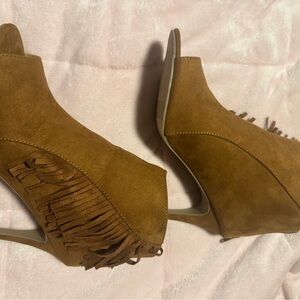 Fringe Suede Ankle Boots - Brown